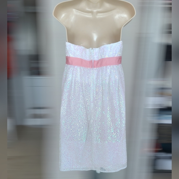 Betsey Johnson Sequins Irredescent Pink Bow Strapless Party Prom Dress Women's 6 - Picture 6 of 6